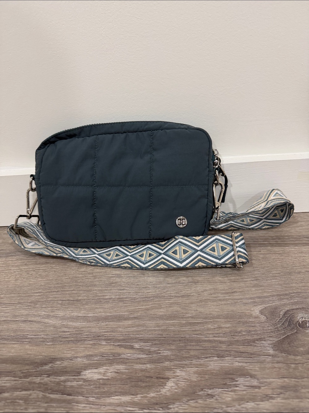 Telena light quilted Crossbody Bag with Patterned Strap - Teal
